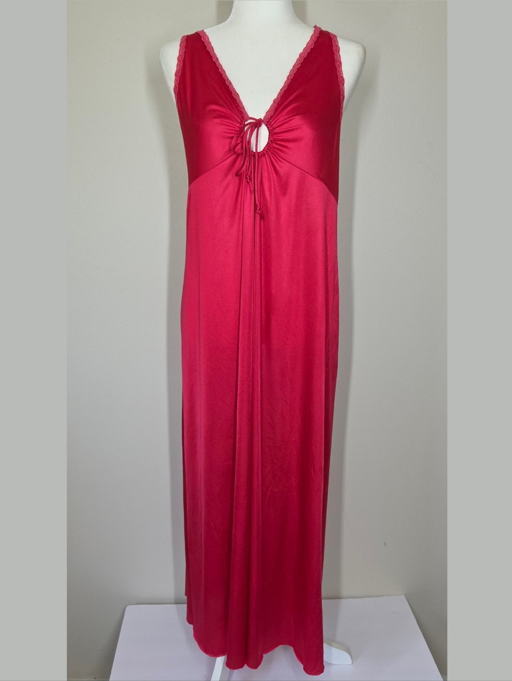 Vtg 70s Vanity Fair Red Maxi Nightgown Slip Dress Keyhole M Fairy Boudoir Pinup